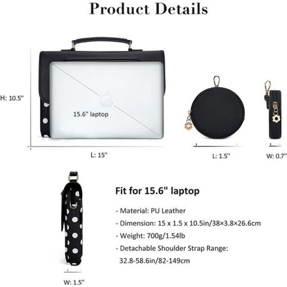 Laptop Shoulder Bag for 13-15 '' Notebook PU leather Computer Protective Sleeve - Picture 6 of 6